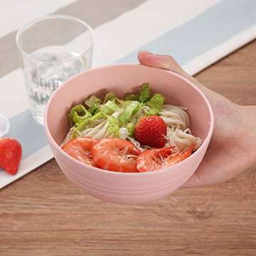 shopwithgreen Wheat Straw Cereal Bowls, Resuable Bowls for Kitchen, Set of 4, Microwave and Dishwasher Safe, for Soup, Oatmeal, Ramen, RV, Camping, Kids, College Dorm Room, 26OZ