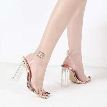 MACKIN J G349-1 Clear Heels Chunky Heel Ankle Strap Sandals Open Toe Block Heels (5.5, Neon Fuschia)