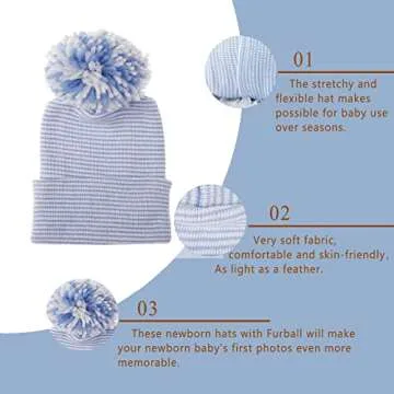 Cozy Newborn Baby Hat Set with Hairballs for 0-3 Months