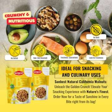 Sunbest Natural - California Walnuts, Halved, Raw, 48 ounces (3 lbs) - Distinct and Superior to Organic | Packed with Healthy Omega-3s | Non-GMO | Vegan | Paleo | Keto | Kosher | Resealable bag for Freshness - 3 lbs