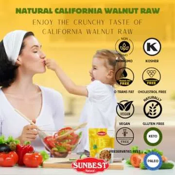 Sunbest Natural - California Walnuts, Halved, Raw, 48 ounces (3 lbs) - Distinct and Superior to Organic | Packed with Healthy Omega-3s | Non-GMO | Vegan | Paleo | Keto | Kosher | Resealable bag for Freshness - 3 lbs