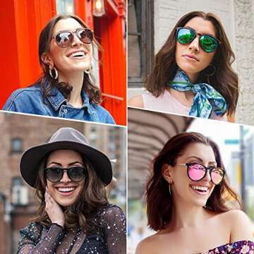 Sunglasses Women Trendy Polarized Vintage Womens Mens Round Sunglasses UV 400 Protection (3 Pack) (Black+Clear Pink+Leopard Brown)