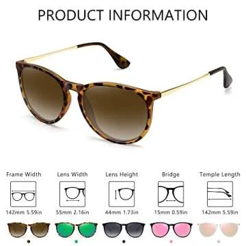 Sunglasses Women Trendy Polarized Vintage Womens Mens Round Sunglasses UV 400 Protection (3 Pack) (Black+Clear Pink+Leopard Brown)