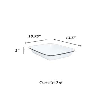 Enamelware Large Open Roaster, 13.5 x 10.75 inches, Vintage White/Grey