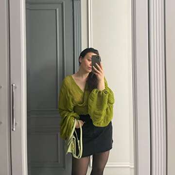 Bell Sleeve Tops for Women Dressy Tops for Evening Wear Lace Blouses for Women (Green,One Size,One Size)