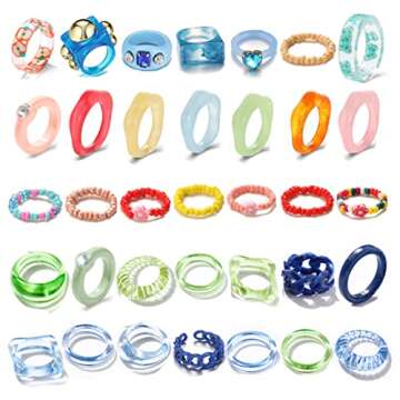 CJIAYUJEW Wide Band Rings for Women Men Chunky Gold Large Thumb Rings Exaggerated Vintage Statement Gold Band Rings Size 6-10（Gold and Silver） (35PCS, 8)