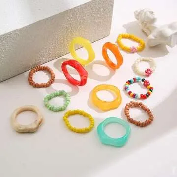 CJIAYUJEW Wide Band Rings for Women Men Chunky Gold Large Thumb Rings Exaggerated Vintage Statement Gold Band Rings Size 6-10（Gold and Silver） (35PCS, 8)