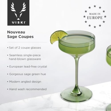 Viski Sage Green Coupe Glasses Set - Elegant Cocktail Design