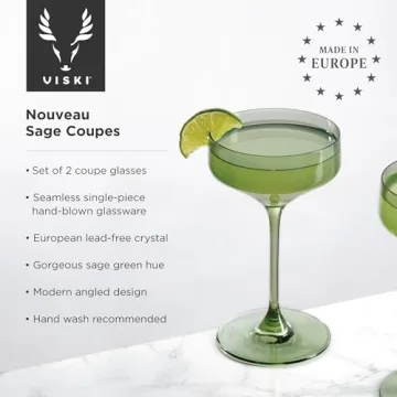 Viski Sage Green Coupe Glasses Set - Elegant Cocktail Design