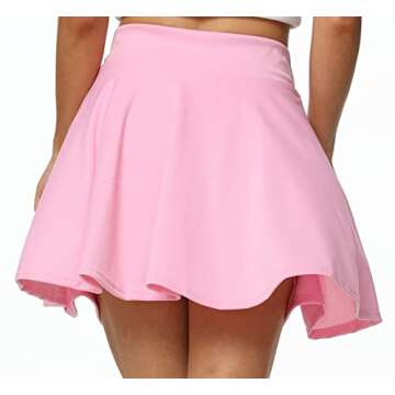 Sinono Basic Stretchy Solid Flared Casual Mini Pleated Skater Skirt (Medium, Pink)