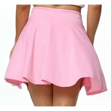 Sinono Basic Stretchy Solid Flared Casual Mini Pleated Skater Skirt (Medium, Pink)