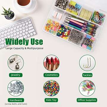 iBune 12 Grids Plastic Compartment Container, Bead Storage Organizer Box Case with Adjustable Remova...