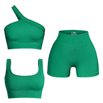 OQQ Women's Stylish 3 Piece Seamless Exercise Set Green