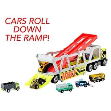 Matchbox Construction Hauler Detachable Cab Holds 16 Vehicles Plus Metal die-cast Tractor and Parts ...