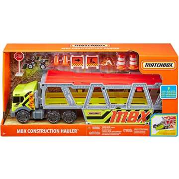 Matchbox Construction Hauler Detachable Cab Holds 16 Vehicles Plus Metal die-cast Tractor and Parts for Realistic Story Play Great Gift Ages 3 and Older