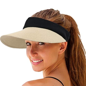 Women Straw Sun Visor Hat Wide Brim Summer UV Protection Beach Cap Foldable Packale Korean Style Bei...