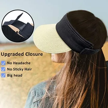 Stylish Women Straw Sun Visor Hat for Summer UV Protection