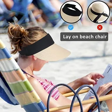 Stylish Women Straw Sun Visor Hat for Summer UV Protection