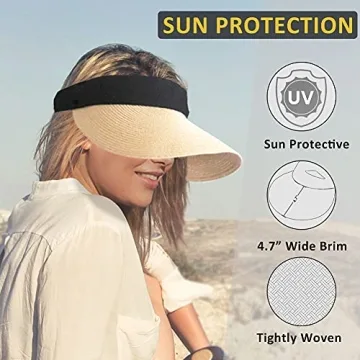 Stylish Women Straw Sun Visor Hat for Summer UV Protection
