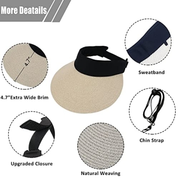 Stylish Women Straw Sun Visor Hat for Summer UV Protection