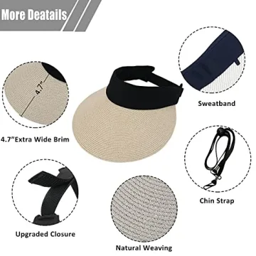 Stylish Women Straw Sun Visor Hat for Summer UV Protection