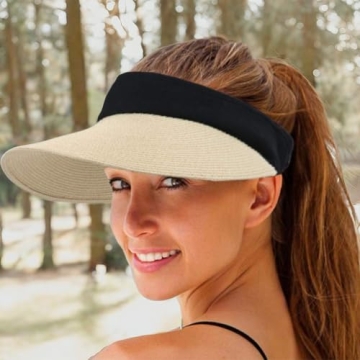 Stylish Women Straw Sun Visor Hat for Summer UV Protection