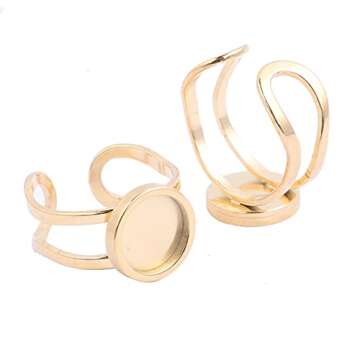 Reidgaller 10pcs Fit 10mm Round Cabochon Ring Blanks Stainless Steel Base Settings for Rings Jewelry Making Supplies (Gold Plated)