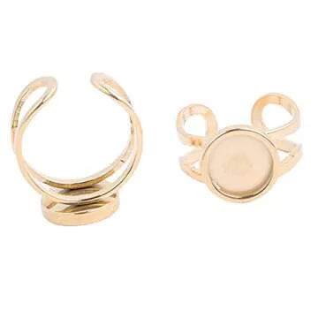 Reidgaller 10pcs Fit 10mm Round Cabochon Ring Blanks Stainless Steel Base Settings for Rings Jewelry Making Supplies (Gold Plated)