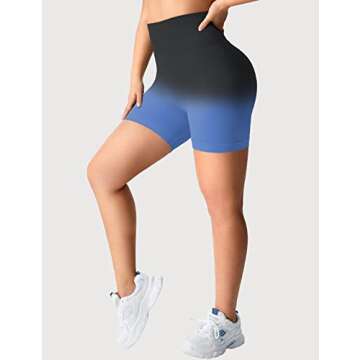 YEOREO Women Seamless Scrunch Workout Shorts High Waisted Booty Lifting Gym Yoga Shorts Ombre Blue L