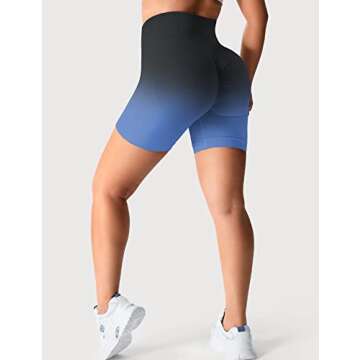 YEOREO Women Seamless Scrunch Workout Shorts High Waisted Booty Lifting Gym Yoga Shorts Ombre Blue L