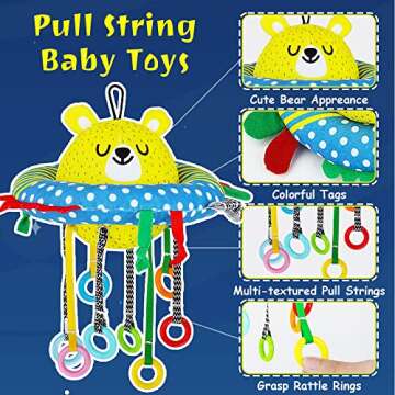 Montessori Toys for 1+ Year Old,Pull String Sensory Toys for Toddlers Fine Motor Skills,Plush Learning Activity Toy Baby Rattle Toys 6-12 Months,1 Year Old Boy Girl First Birthday Gifts Travel Toys