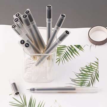 XIZE SH Minimalist Japanese Style Gel Pens Ultra Fine Point 0.38mm Black Pens For Smooth Writing Note Taking Black Ink Pen,12 Count