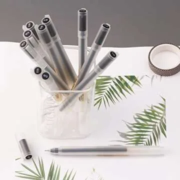 XIZE SH Minimalist Japanese Style Gel Pens Ultra Fine Point 0.38mm Black Pens For Smooth Writing Note Taking Black Ink Pen,12 Count