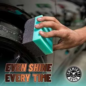 Chemical Guys TVD11316 Tire Kicker Extra Glossy Tire Shine, 16 fl oz with ACC_300_2 Wonder Wave Durafoam Contoured Large Tire Dressing Applicator Pad, Pack of 2