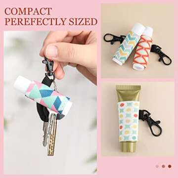 Sureio 10 Pack Lip Balm Holder Keychain Compact Clip On lipstick Lip Gloss Holder Keychain Elastic lipstick Sleeve Clip (Rustic Style)