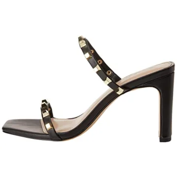 The Drop Women's Avery Square Toe Two Strap High Heeled Sandal, Black Studded, 7