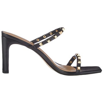 The Drop Women's Avery Square Toe Two Strap High Heeled Sandal, Black Studded, 7