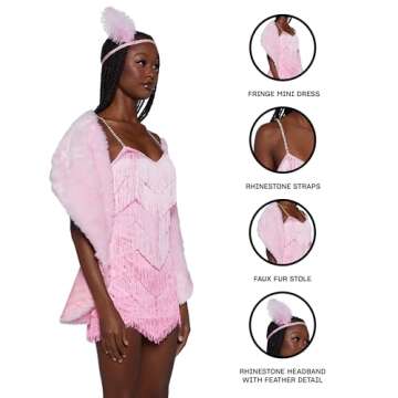 Dolls Kill Vintage Flapper Costume - Roaring 20s Pink Dress Outfit by Trickz N' Treatz - Medium
