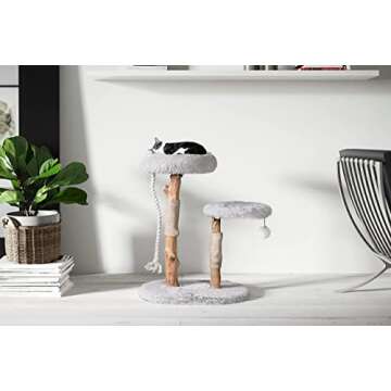 MAU Modern Cat Tree Tower, Natural Branch Cat Condo, Luxury Wood Cat Tower, Cat Scratching Tree, Cat...
