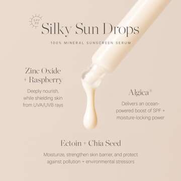 KORA Organics Silky Sun Drops, SPF 30 Mineral Sunscreen Serum, Skin Barrier Repair, Certified Organic, Cruelty Free, 1.01 oz