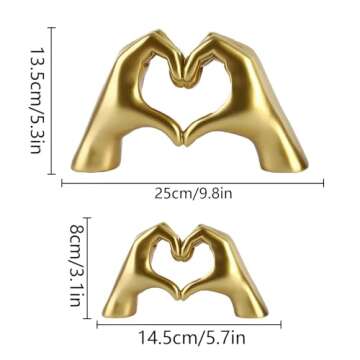 loveparadise Heart Hands Sculpture for Living Room Decor,Gold Decor Love Finger Statue for Boho Wedding Decorations,Heart Gesture Ornaments Home Decor for Shelves,Console Decor 2Pcs