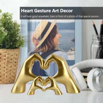 loveparadise Heart Hands Sculpture for Living Room Decor,Gold Decor Love Finger Statue for Boho Wedding Decorations,Heart Gesture Ornaments Home Decor for Shelves,Console Decor 2Pcs