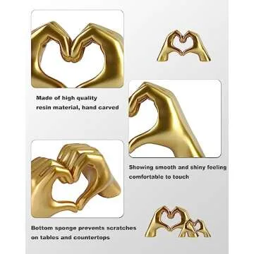 loveparadise Heart Hands Sculpture for Living Room Decor,Gold Decor Love Finger Statue for Boho Wedding Decorations,Heart Gesture Ornaments Home Decor for Shelves,Console Decor 2Pcs
