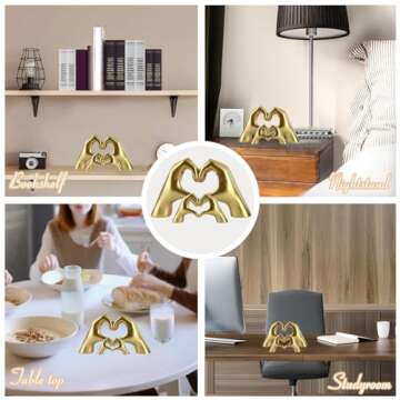 loveparadise Heart Hands Sculpture for Living Room Decor,Gold Decor Love Finger Statue for Boho Wedding Decorations,Heart Gesture Ornaments Home Decor for Shelves,Console Decor 2Pcs
