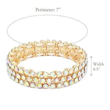 Lavencious Round Shape Rhinestones Thin 3 Rows Elastic Stretch Bracelet Party Jewelry for Women 7"(G...