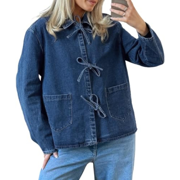 PLNOTME Women's Tie Front Denim Shacket - Stylish Fall Fashion Top