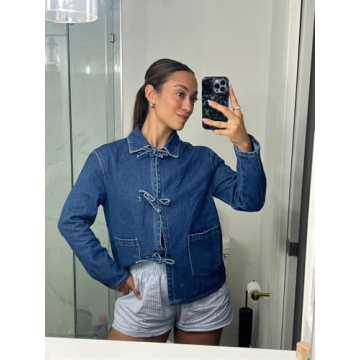 PLNOTME Women's Tie Front Denim Shacket Fall Fashion Top