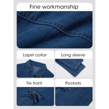 PLNOTME Women's Tie Front Denim Shacket Fall Fashion Top