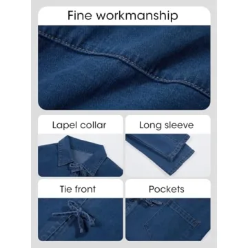 PLNOTME Women's Tie Front Denim Shacket Fall Fashion Top