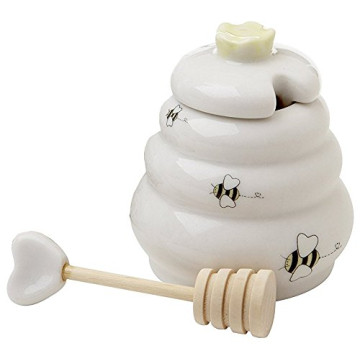 Meant to Bee Ceramic Honey Pot with Wooden Dipper for Charming Gifting
